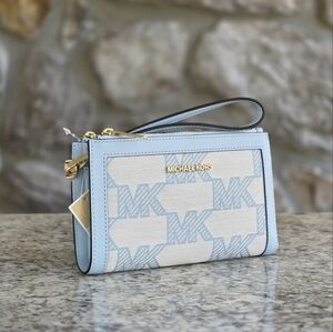 Michael Kors Jet Set Logo Large Double Zip Blue Wristlet